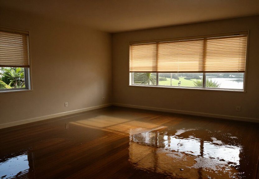 Buckled timber floorboards in a Breakfast Point property
